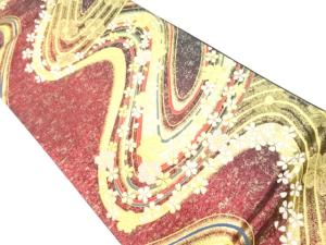 変わり流水に花々模様織出し袋帯